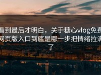 看到最后才明白，关于糖心vlog免费网页版入口到底是哪一步把情绪拉满了