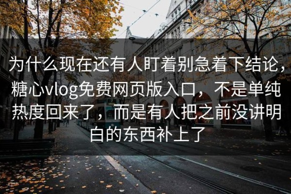 为什么现在还有人盯着别急着下结论，糖心vlog免费网页版入口，不是单纯热度回来了，而是有人把之前没讲明白的东西补上了