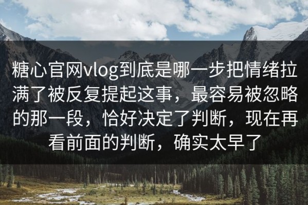 糖心官网vlog到底是哪一步把情绪拉满了被反复提起这事，最容易被忽略的那一段，恰好决定了判断，现在再看前面的判断，确实太早了