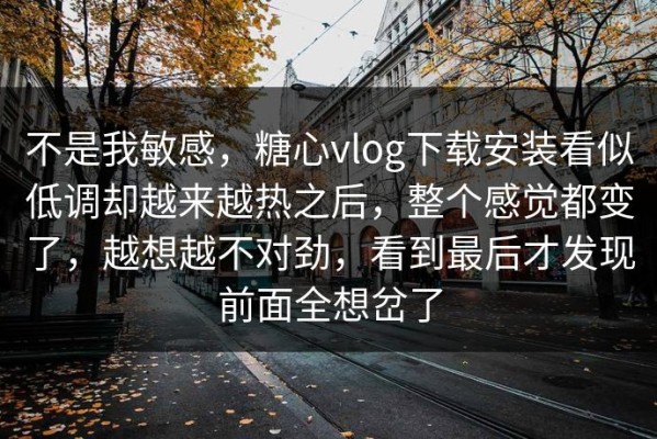不是我敏感，糖心vlog下载安装看似低调却越来越热之后，整个感觉都变了，越想越不对劲，看到最后才发现前面全想岔了