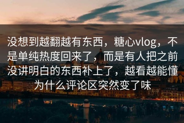 没想到越翻越有东西，糖心vlog，不是单纯热度回来了，而是有人把之前没讲明白的东西补上了，越看越能懂为什么评论区突然变了味