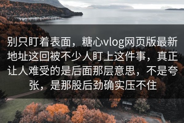 别只盯着表面，糖心vlog网页版最新地址这回被不少人盯上这件事，真正让人难受的是后面那层意思，不是夸张，是那股后劲确实压不住