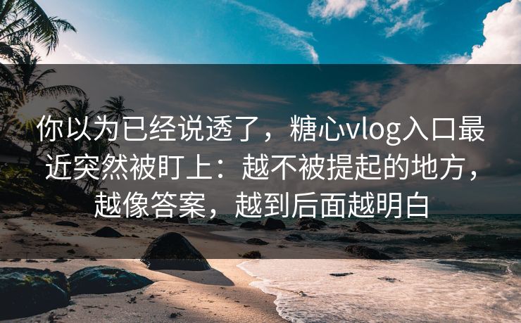 你以为已经说透了，糖心vlog入口最近突然被盯上：越不被提起的地方，越像答案，越到后面越明白