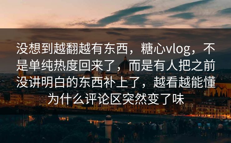没想到越翻越有东西，糖心vlog，不是单纯热度回来了，而是有人把之前没讲明白的东西补上了，越看越能懂为什么评论区突然变了味