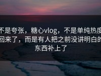 不是夸张，糖心vlog，不是单纯热度回来了，而是有人把之前没讲明白的东西补上了