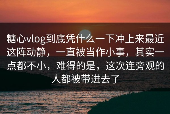 糖心vlog到底凭什么一下冲上来最近这阵动静，一直被当作小事，其实一点都不小，难得的是，这次连旁观的人都被带进去了