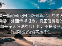 关于糖心vlog网页版最新地址的这波动静，外面传得很热，真正值得看的却是没人细说的那几处，不是夸张，是那股后劲确实压不住