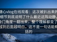 糖心vlog在线观看：这次被扒出来的细节到底说明了什么最近这阵动静，冷门角度一翻出来，整个理解都变了，越到后面越明白，这不是一句话能概括的