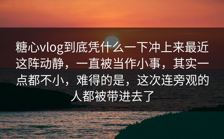 糖心vlog到底凭什么一下冲上来最近这阵动静，一直被当作小事，其实一点都不小，难得的是，这次连旁观的人都被带进去了