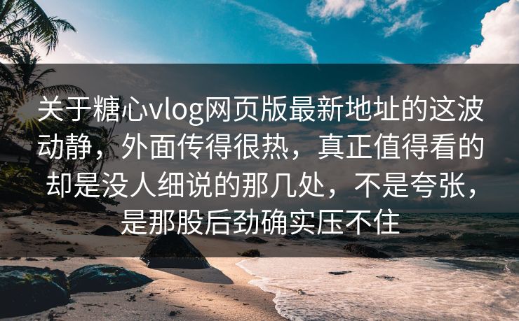 关于糖心vlog网页版最新地址的这波动静，外面传得很热，真正值得看的却是没人细说的那几处，不是夸张，是那股后劲确实压不住